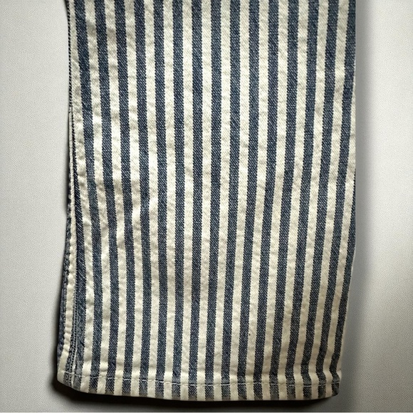 287 ZARA | EUC Serbia Blue Off - White Striped High Rise Flare Jeans (Size 2) - Picture 8 of 13